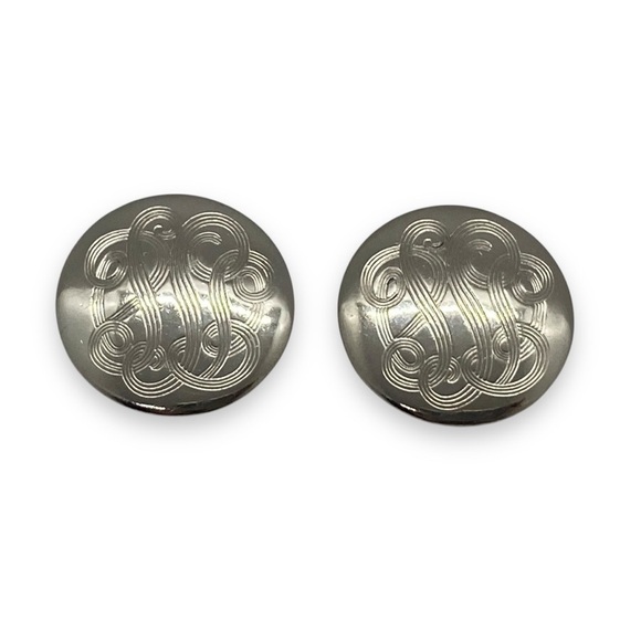 Vintage Silver Tone Swirl Etched Design Circle Clip-on Earrings - Picture 2 of 4